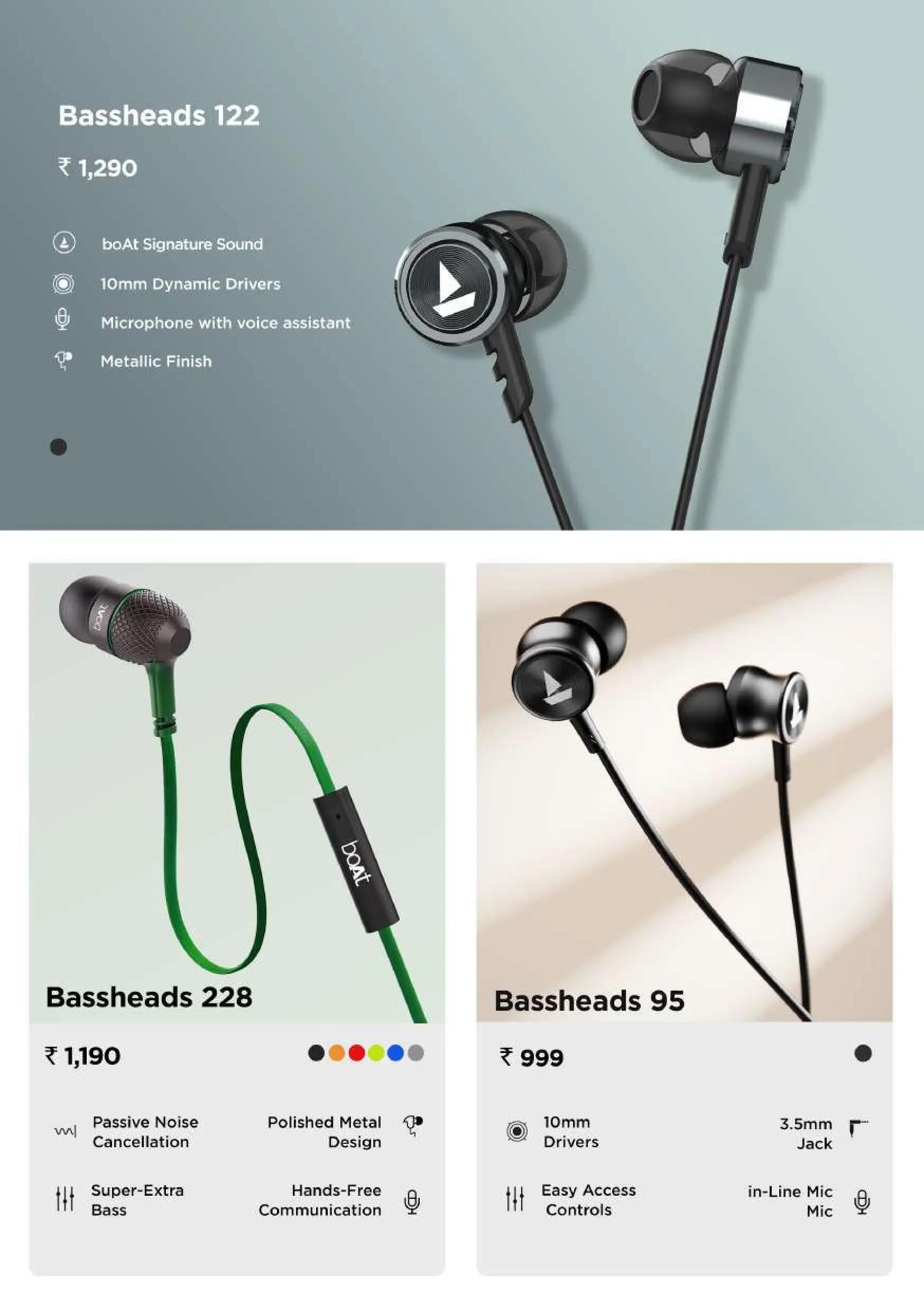 boAt Bassheads Wired Earphone Series (122, 228 & 95) with 10mm Drivers, In-Line Mic & Premium Metal Finish