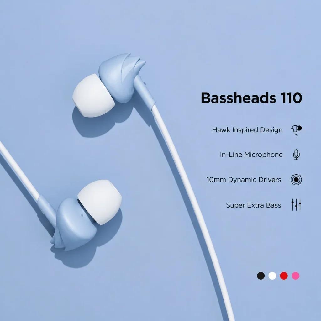 boAt Bassheads 110 Wired In-Ear Earphones with 10mm Dynamic Drivers & Super Extra Bass