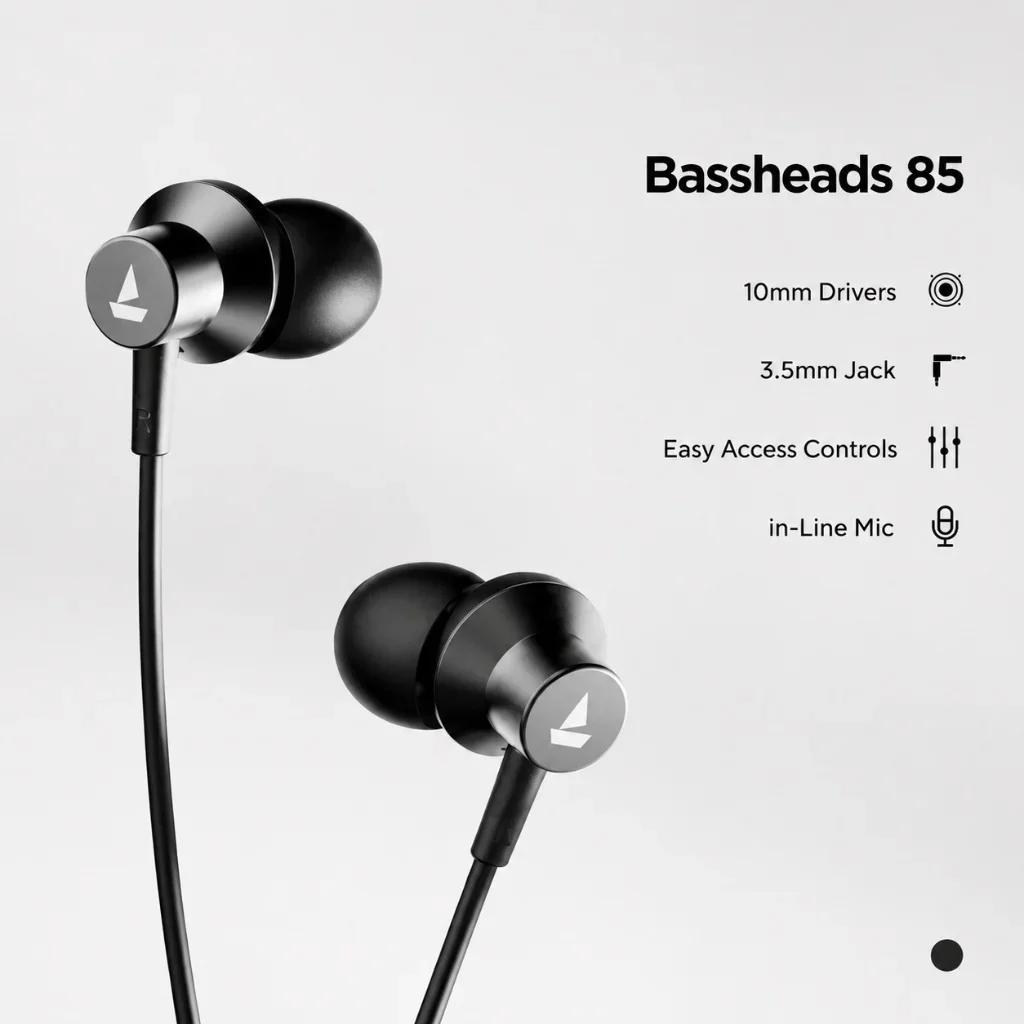 boAt Bassheads 85 Wired In-Ear Earphones with 10mm Drivers & In-Line Mic