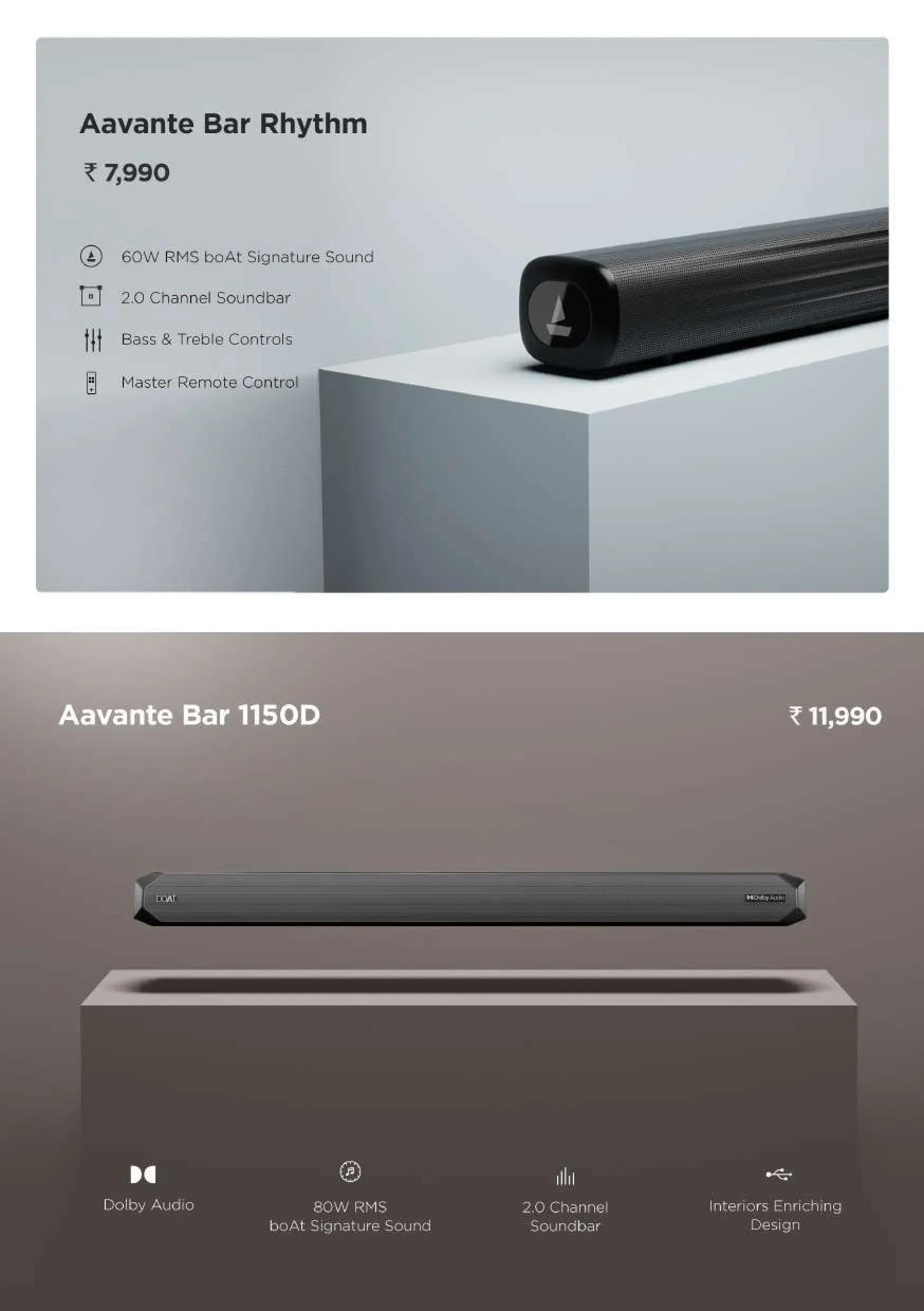 boAt Aavante Bar Soundbar Series (Aavante Bar Rhythm & Aavante Bar 1150D) with 2.0 Channel Setup, Up to 80W Output & Dolby Audio
