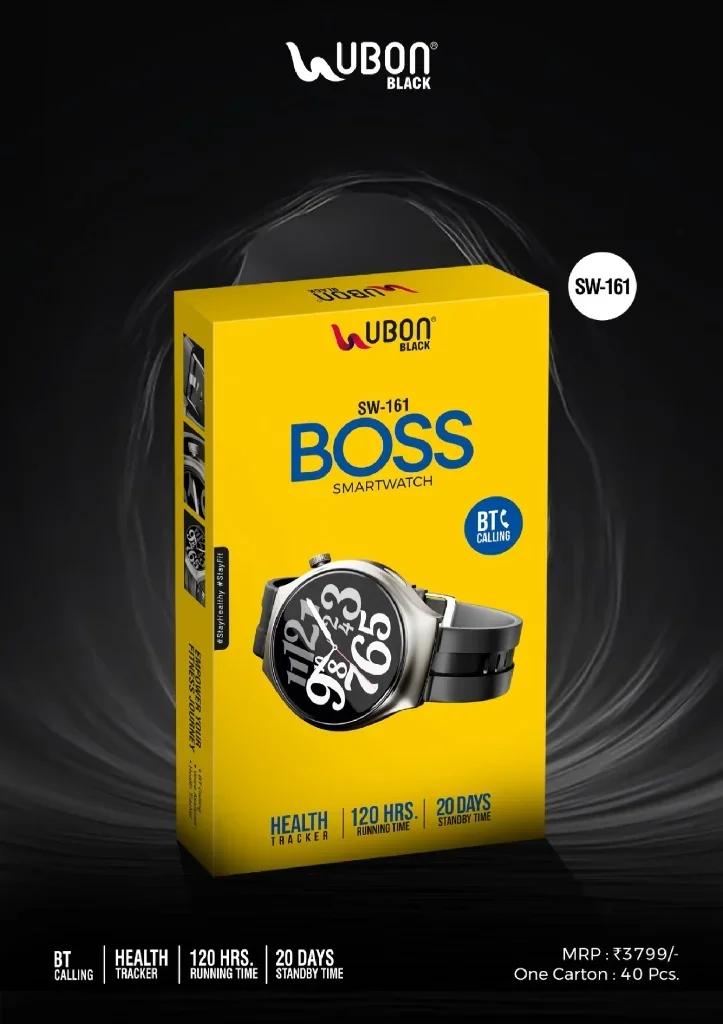 UBON Black SW-161 BOSS Smartwatch with Bluetooth Calling, Health Tracker & 120 Hours Running Time