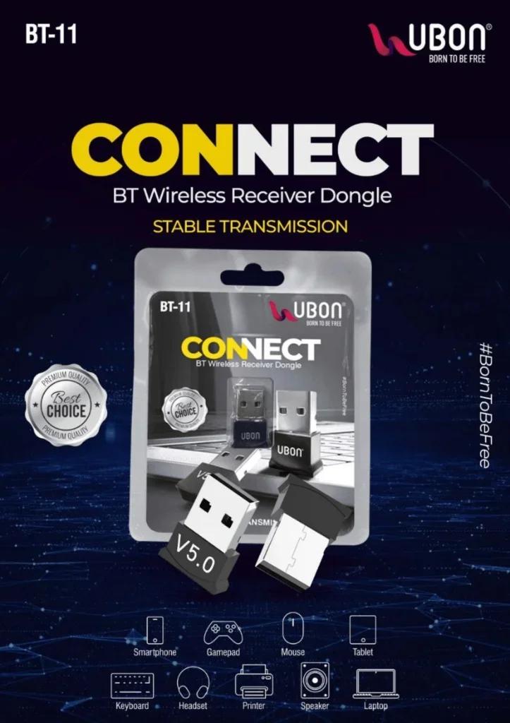 UBON BT-11 CONNECT Bluetooth v5.0 Wireless Receiver USB Dongle for PC, Laptops & Audio Systems