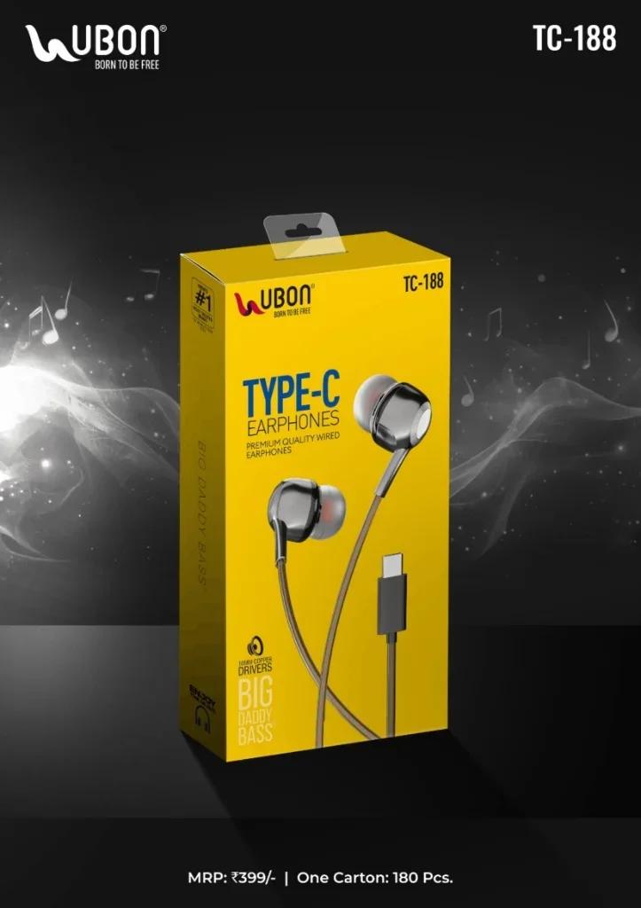 UBON TC-188 TYPE-C Wired Earphones with 10mm Copper Drivers & Big Daddy Bass®