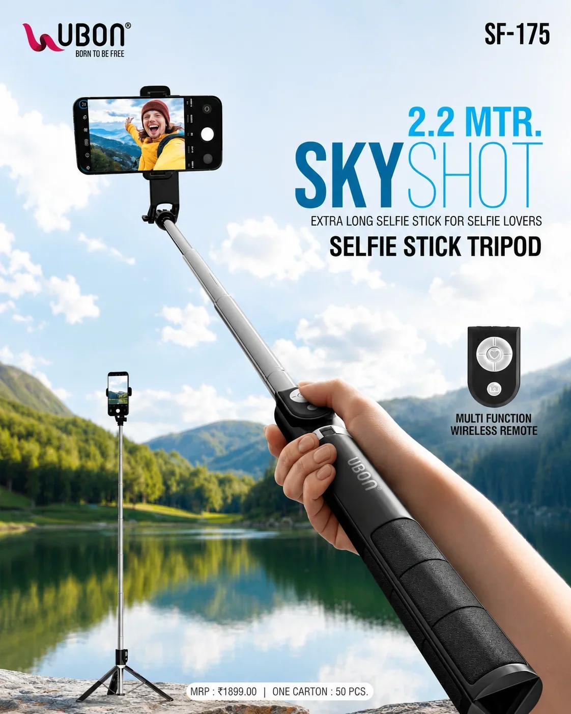UBON SF-175 SKY SHOT 2.2 Meter Extra Long Selfie Stick Tripod with Multi-Function Wireless Remote