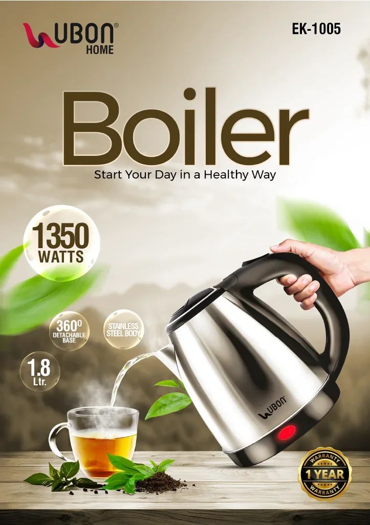 UBON EK-1005 Boiler 1.8L Stainless Steel Electric Kettle with 360° Base (1350W)