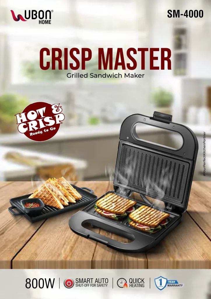 UBON SM-4000 Crisp Master 800W Grilled Sandwich Maker