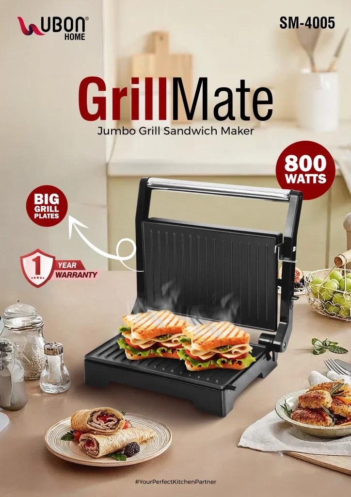UBON SM-4005 GrillMate 800W Jumbo Grill Sandwich Maker