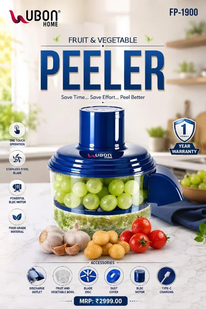 UBON FP-1900 Electric Fruit & Vegetable Peeler with BLDC Motor (Type-C Rechargeable)