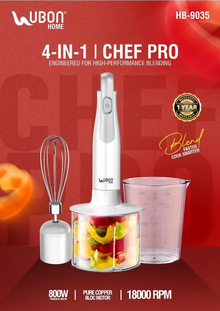 UBON HB-9035 4-in-1 Chef Pro 800W Multi-Purpose Hand Blender Kit