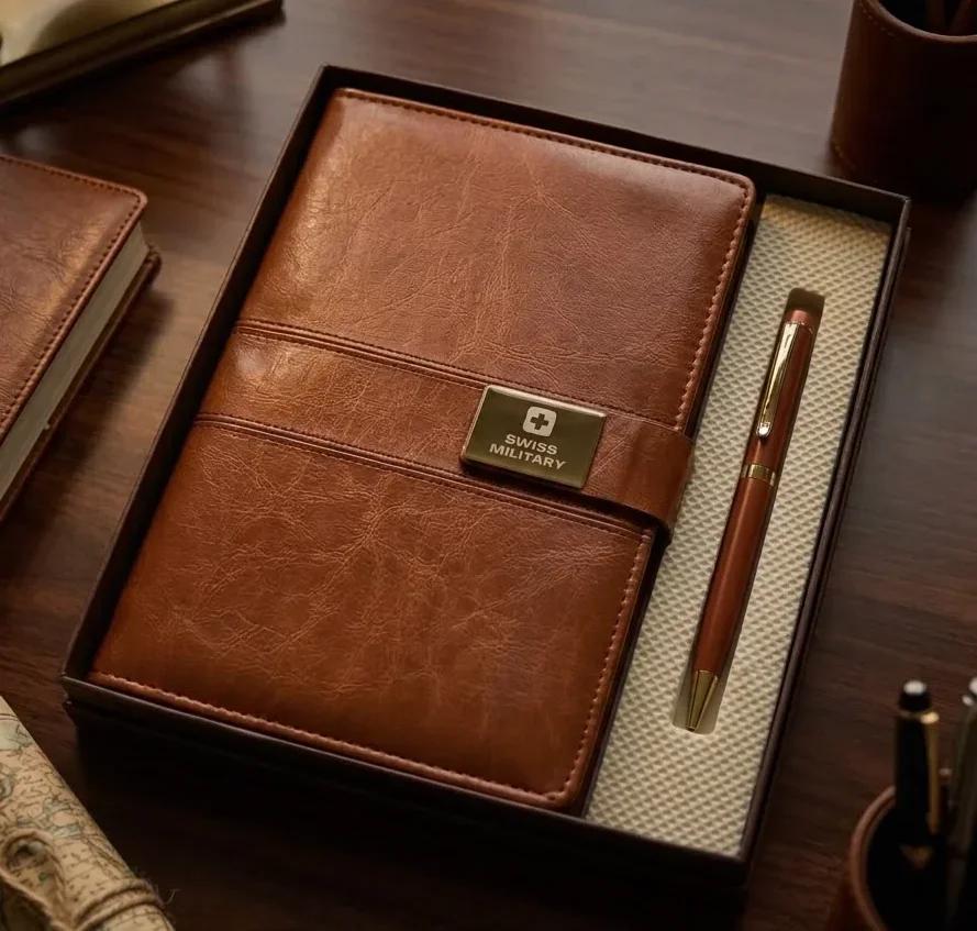 Executive Tan Leatherette Journal & Metal Pen Set