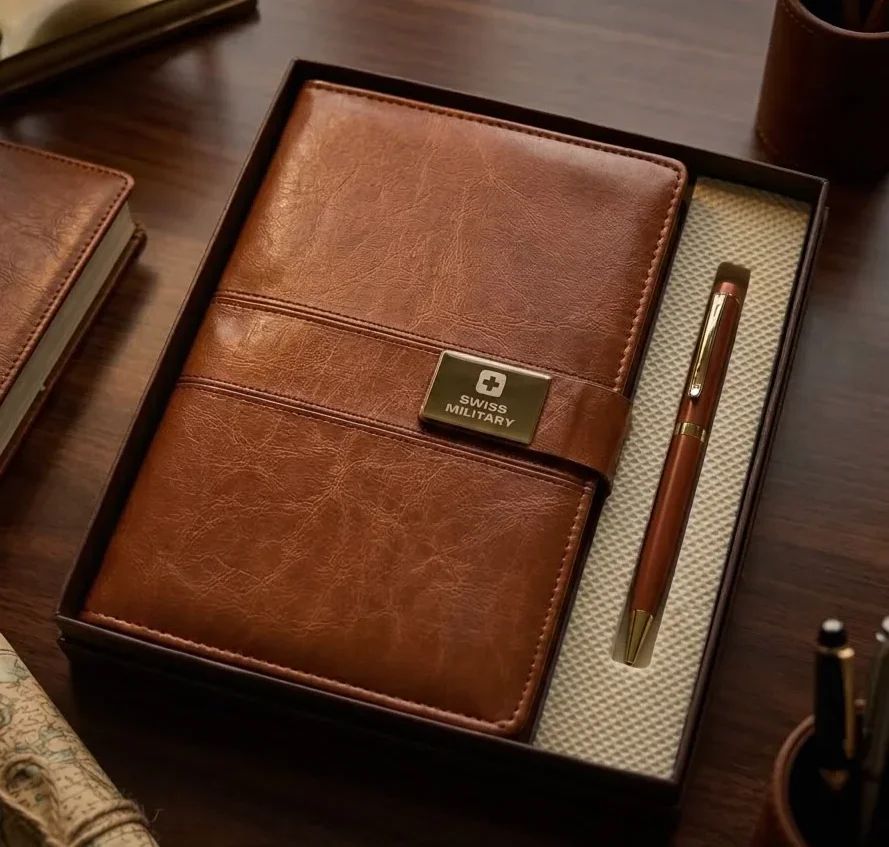 Executive Tan Leatherette Journal & Metal Pen Set