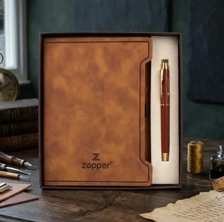 Classic Tan Leatherette Notebook & Pen Corporate Kit