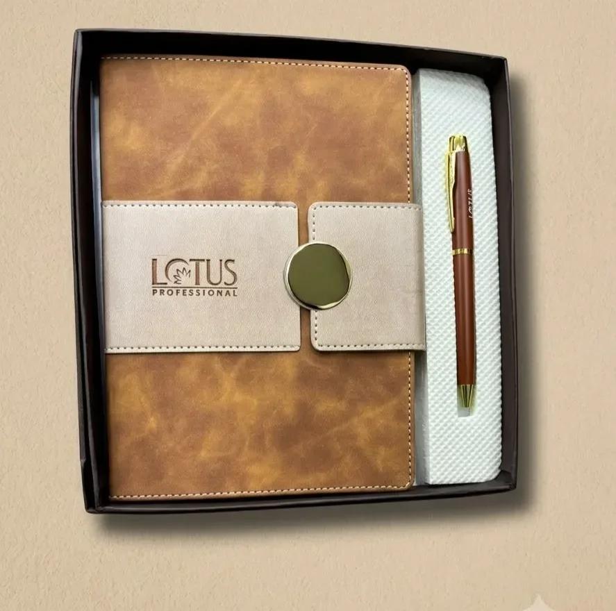 Luxury Tan Leatherette Notebook & Metallic Pen Combo
