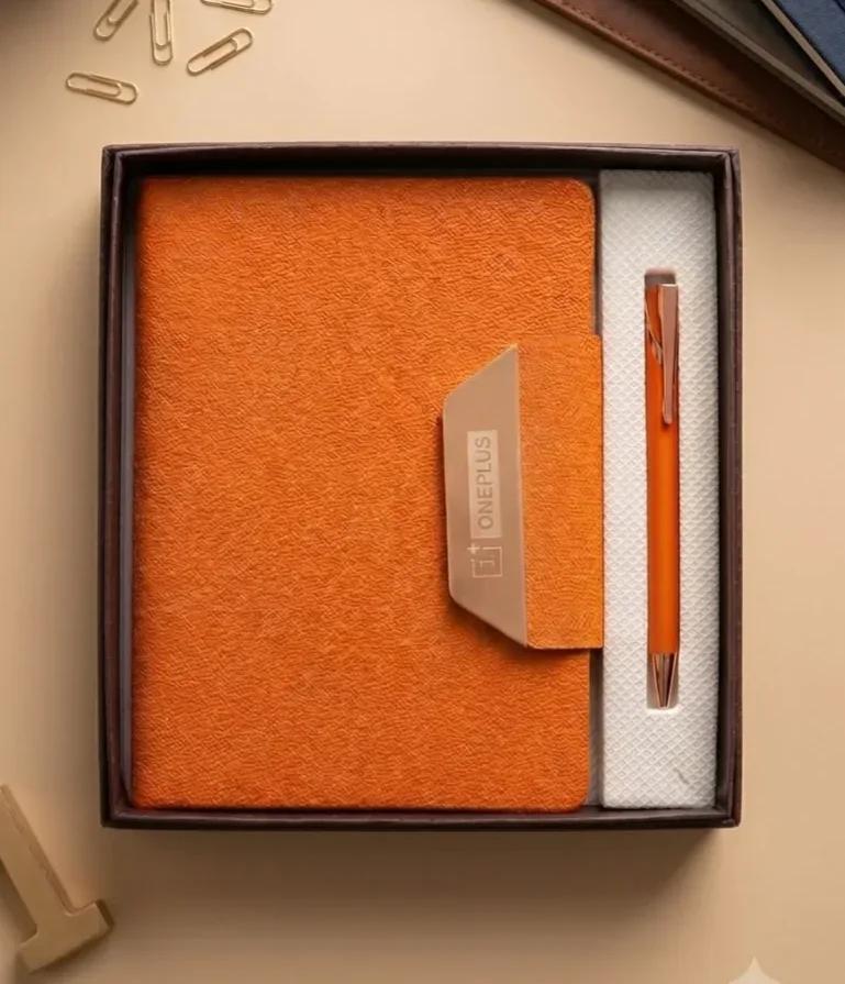 Premium Orange Textured Leatherette Diary & Pen Combo