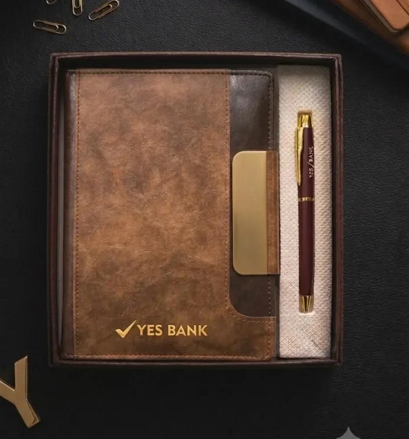 Vintage Brown Leatherette Journal & Metallic Pen Gift Set