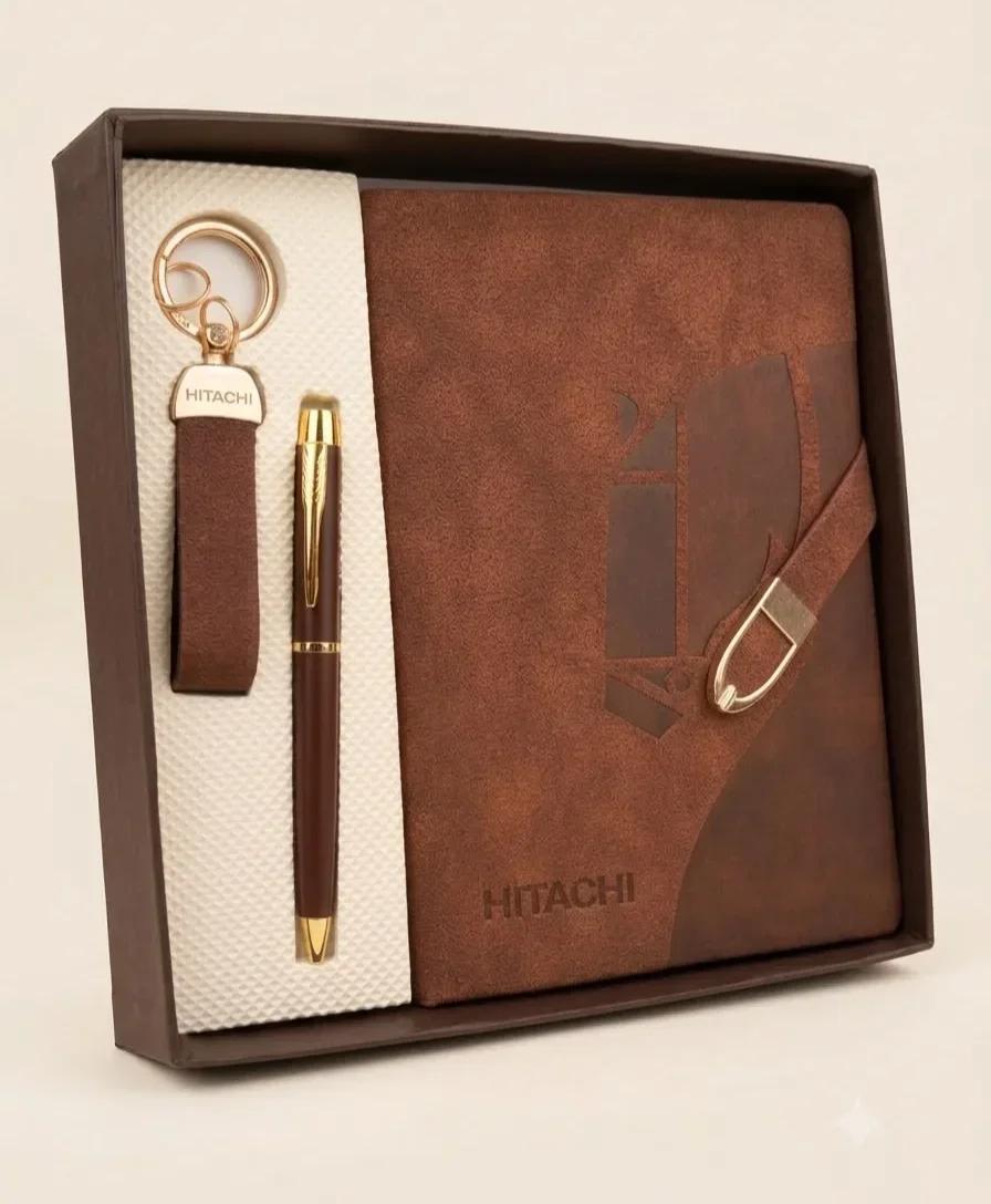 Vintage Brown Suede Leatherette Diary & Executive Pen Set