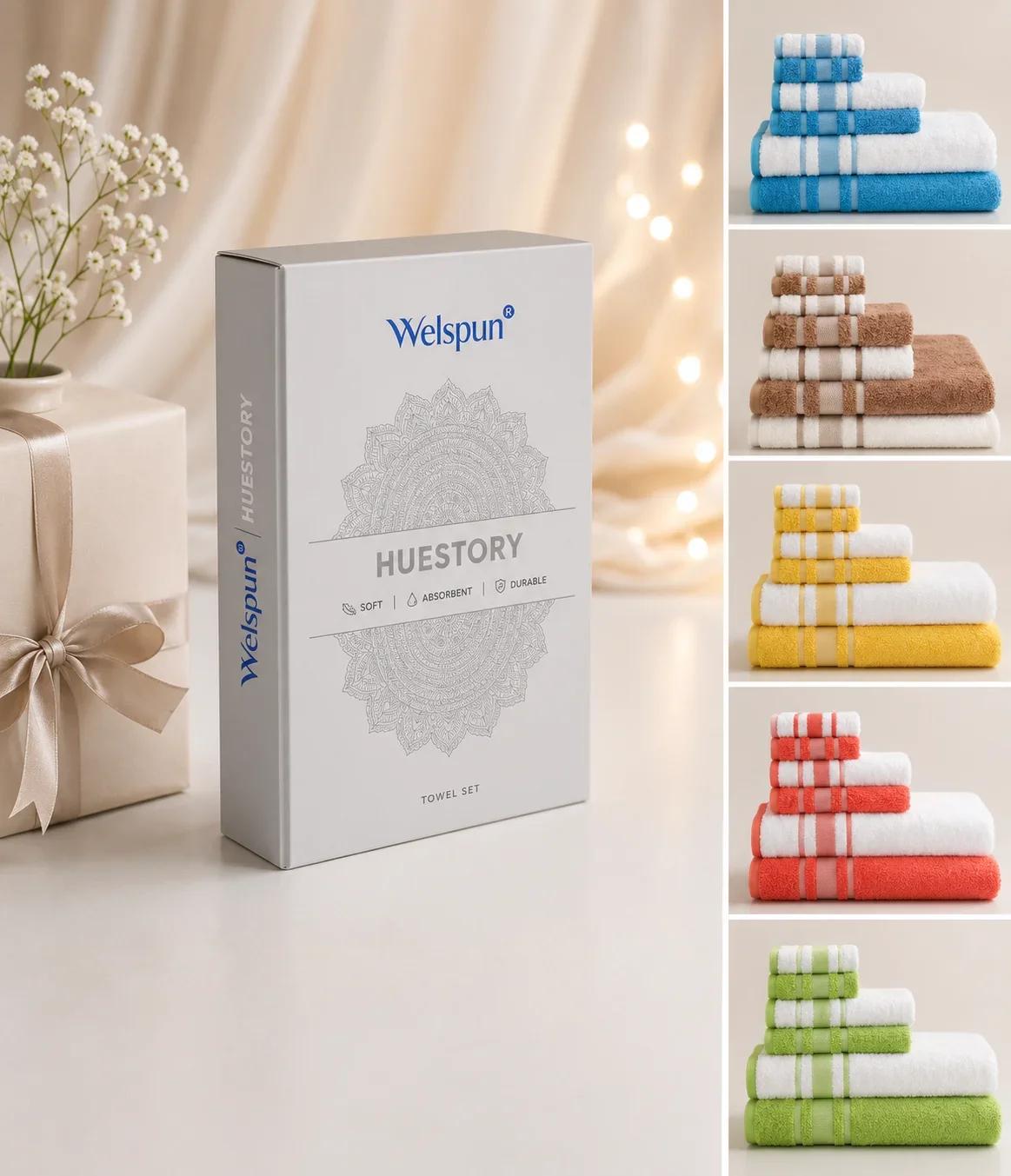 Welspun Huestory Soft & Absorbent Towel Set Packaging