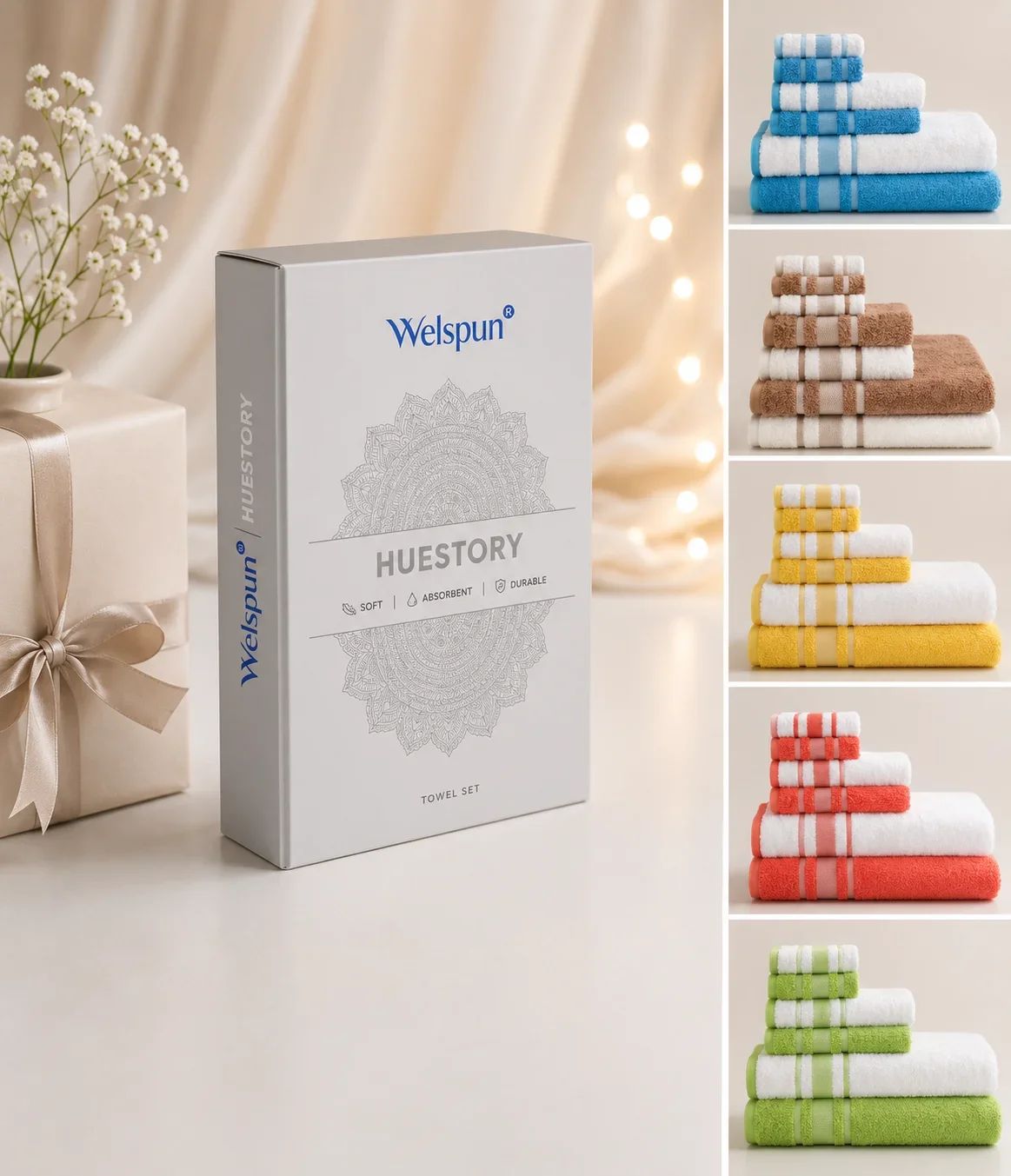 Welspun Huestory Soft & Absorbent Towel Set Packaging