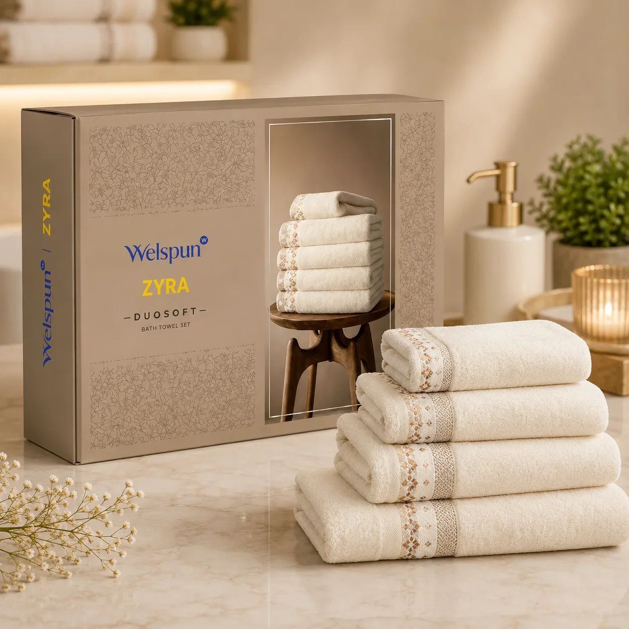 Welspun Zyra Duosoft Bath Towel Set Packaging