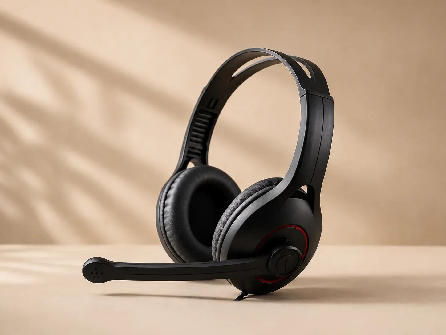 Lapcare Ergonomic Stereo Headset with Rotatable Boom Mic Black and Red Accent