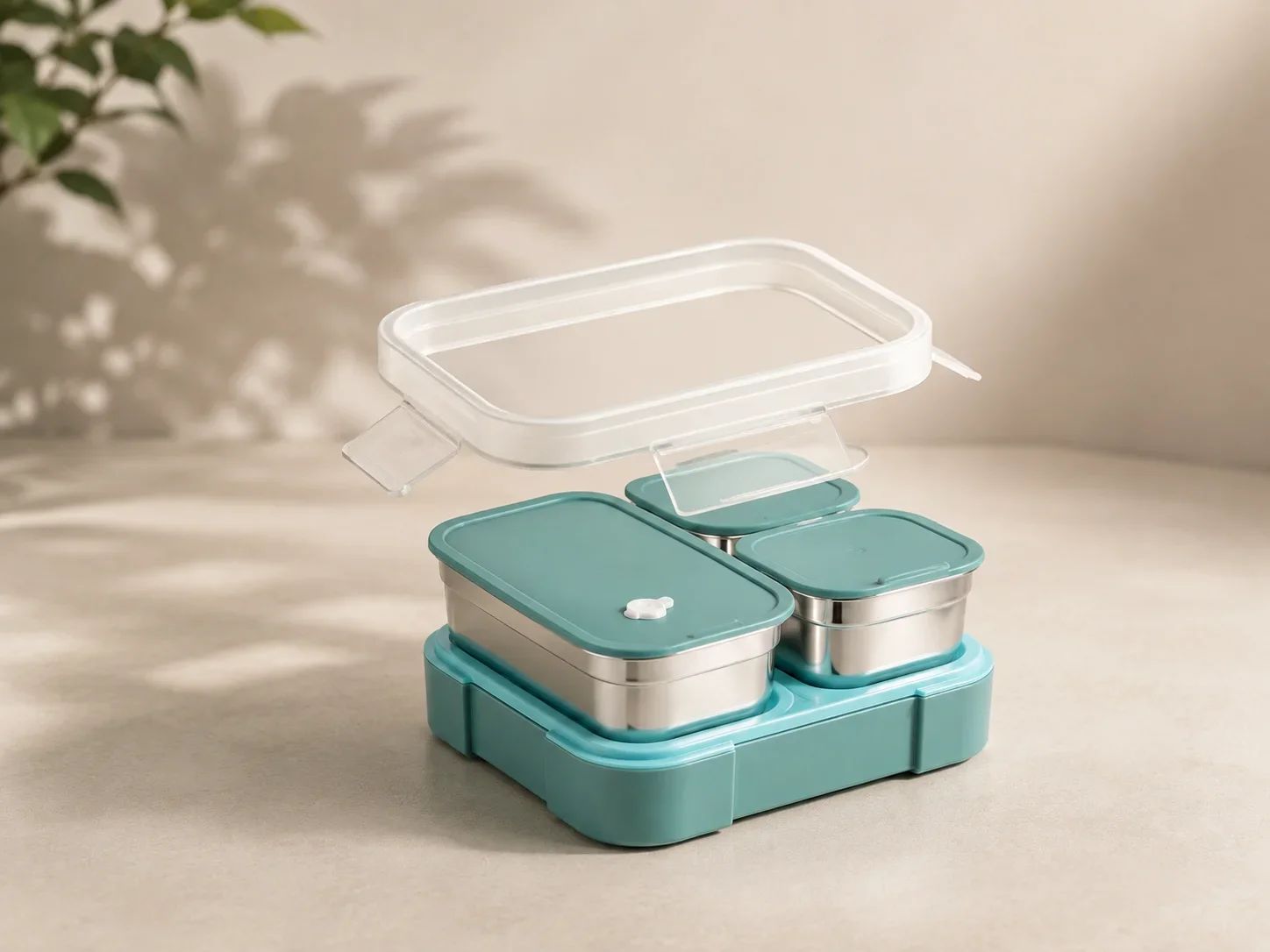 3 Compartment Stainless Steel Bento Lunch Box with Leak Proof Clip Lid
