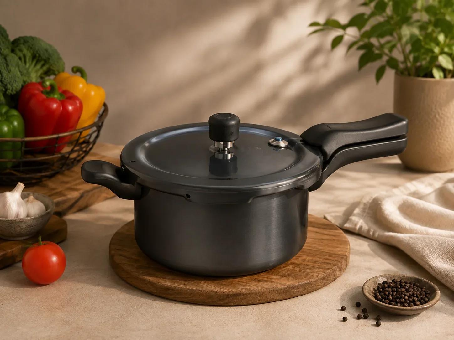 Prestige Svachh Hard Anodised Induction Bottom Pressure Cooker with Deep Anti-Spill Lid