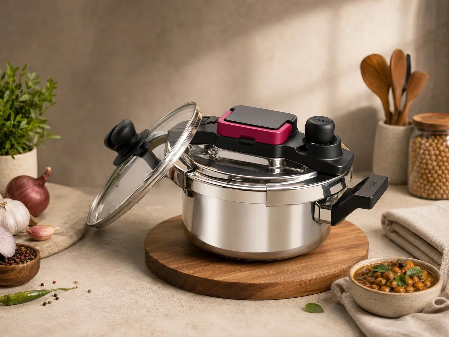 Prestige Flip-On Stainless Steel Pressure Cooker with Glass Lid