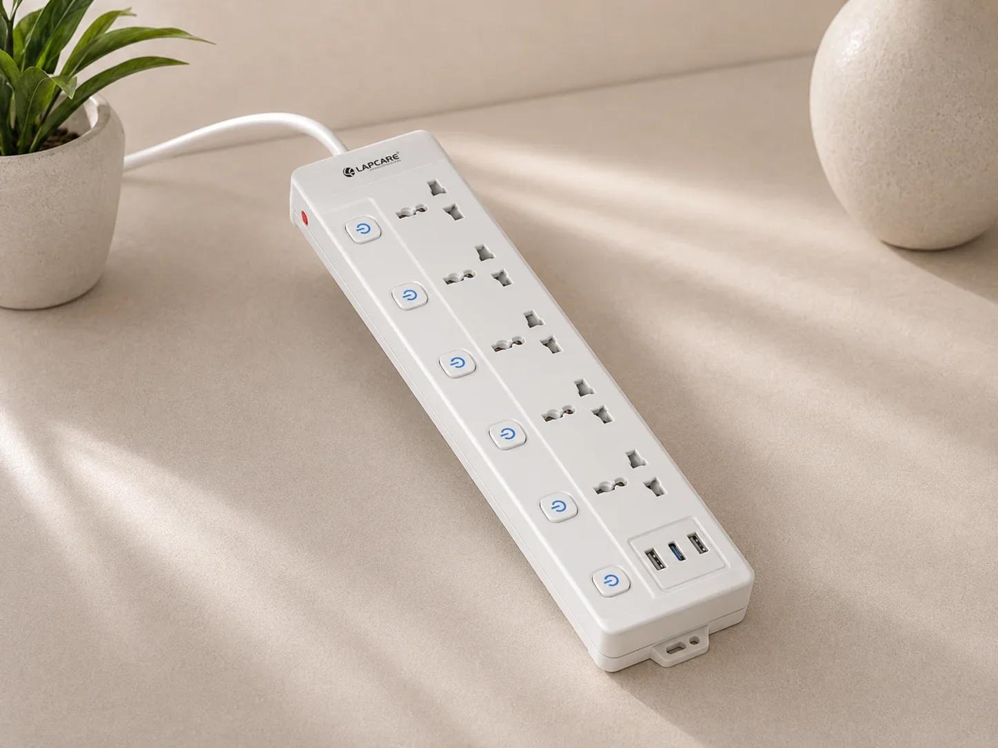 Lapcare Multi Socket Extension Board Spike Guard with Individual Switches and 3 USB Charging Ports