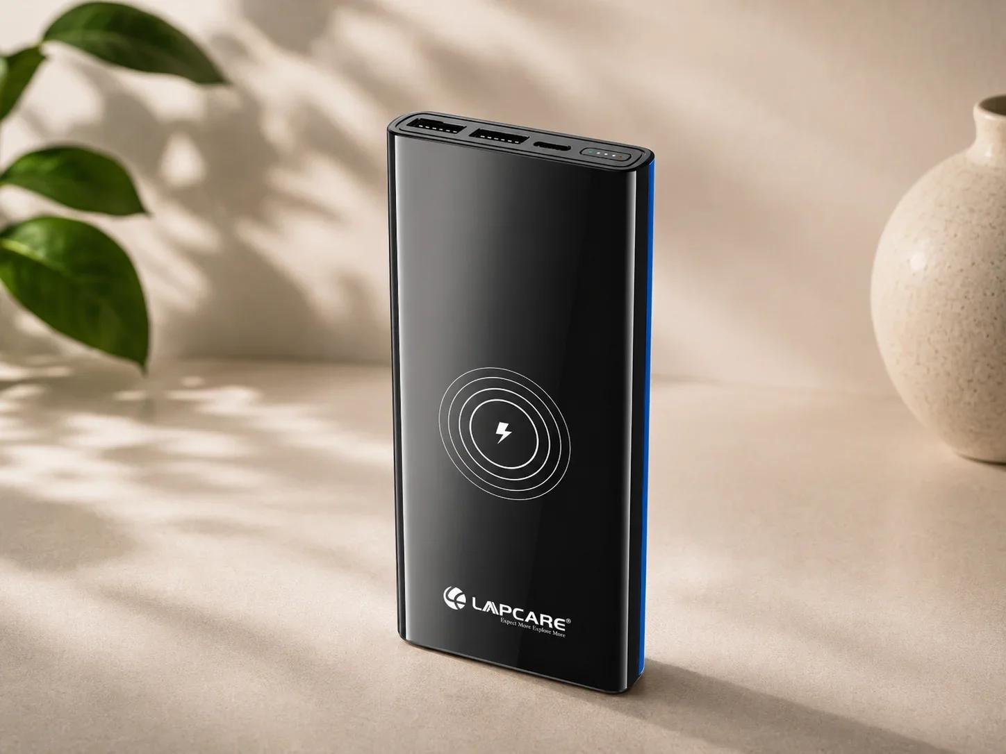 Lapcare Fast Wireless Charging Power Bank with LED Battery Indicator Light and Triple Output Ports