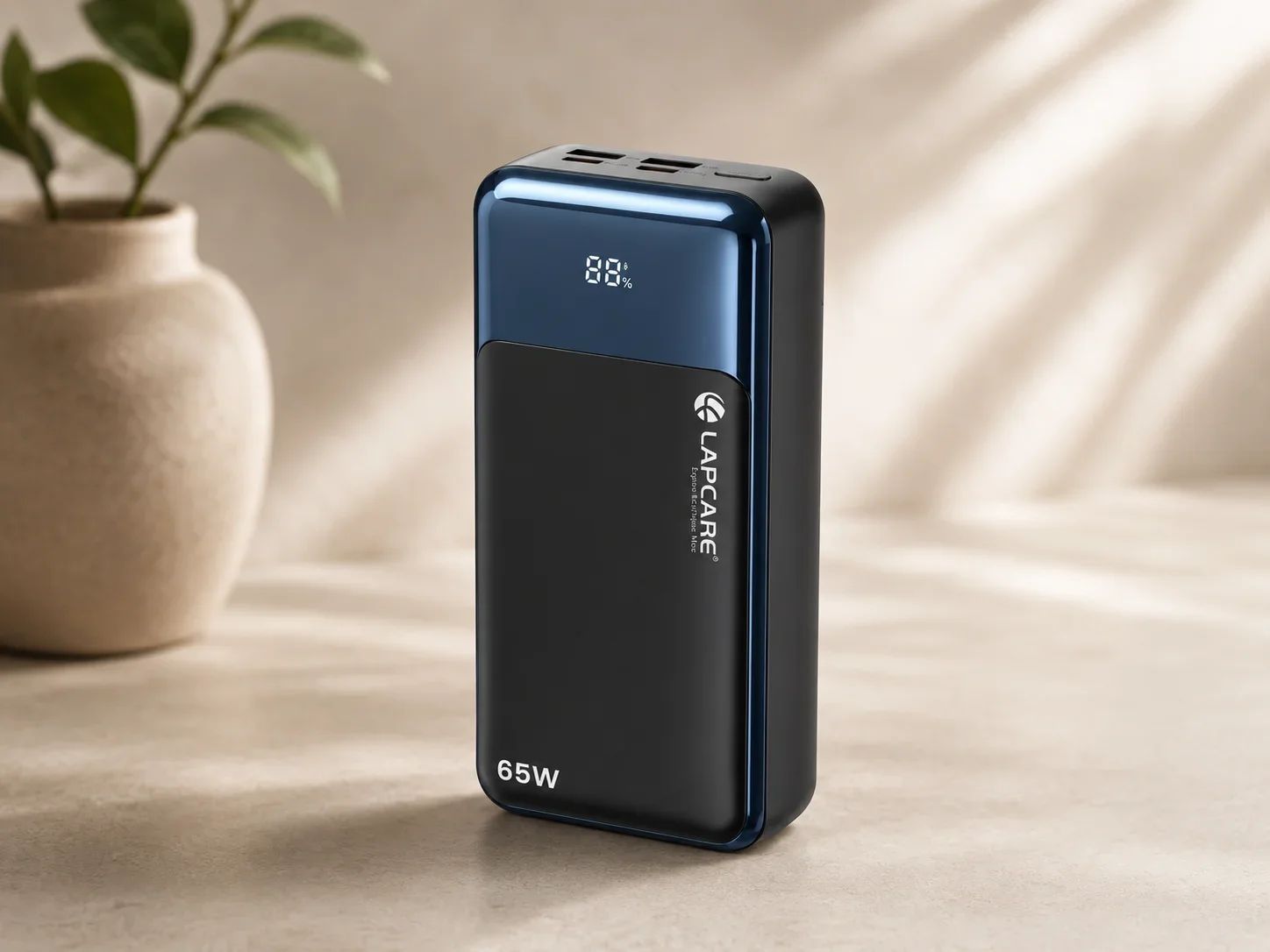 Lapcare 65W Fast Charging Power Bank with Digital Display Screen and Multiple Output Ports