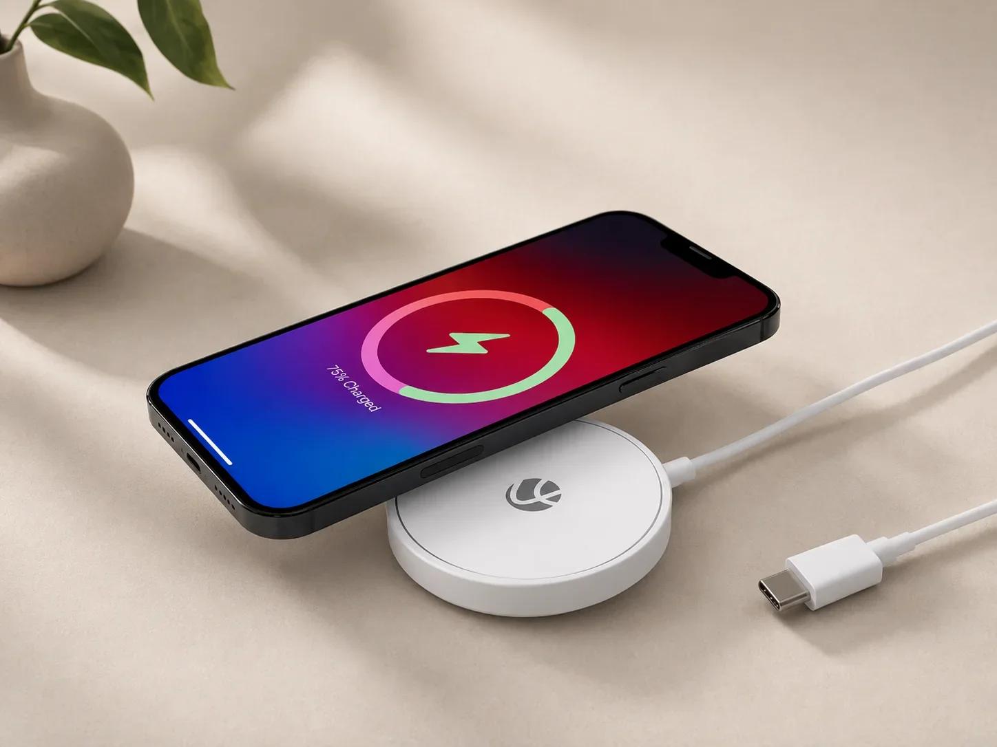 Lapcare Magnetic Wireless Charging Pad Slim Puck Desktop Charger with Type C Connector