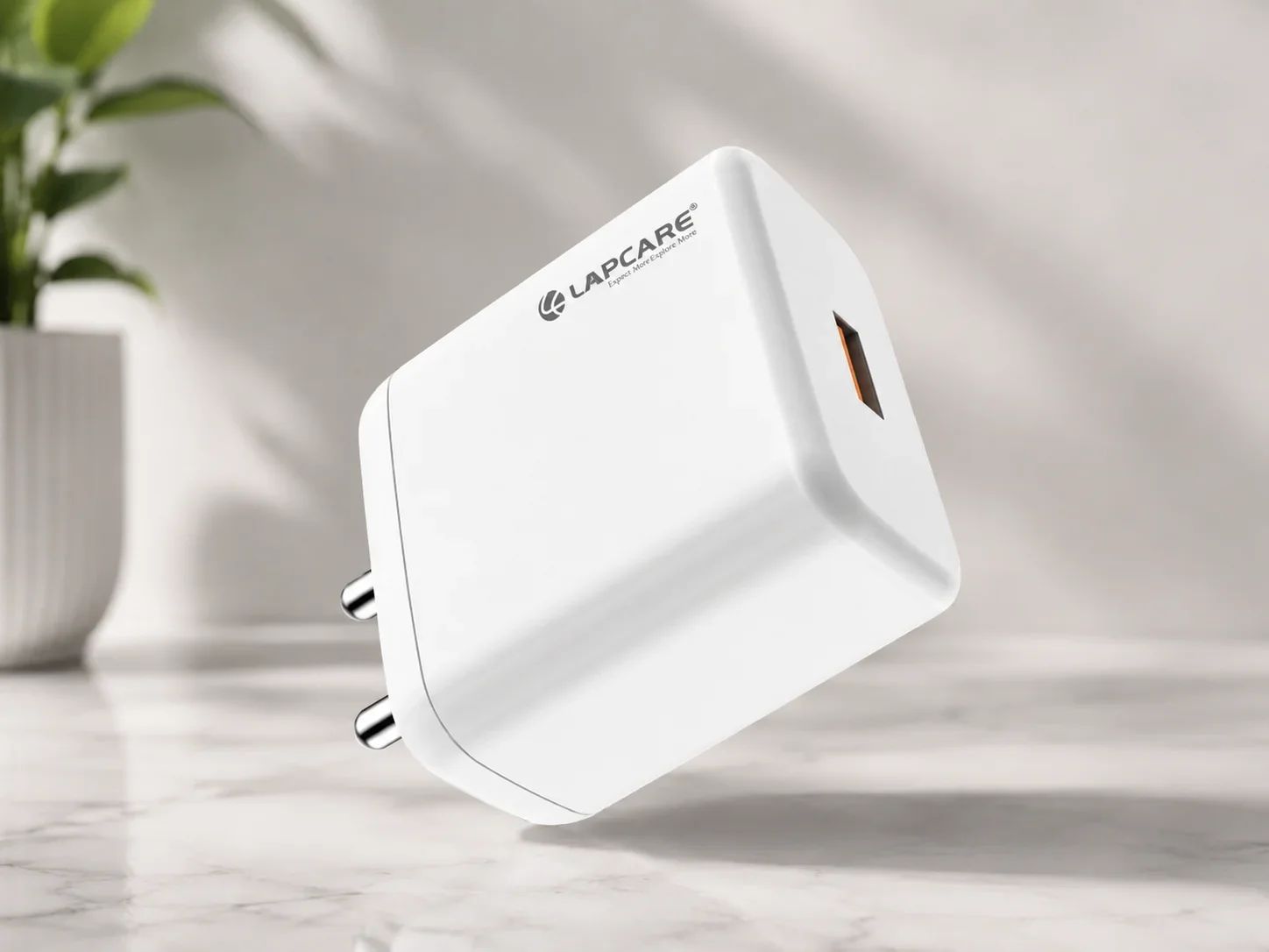 Lapcare Fast Wall Charger Adapter with Orange USB Port and Indian 2 Pin Plug