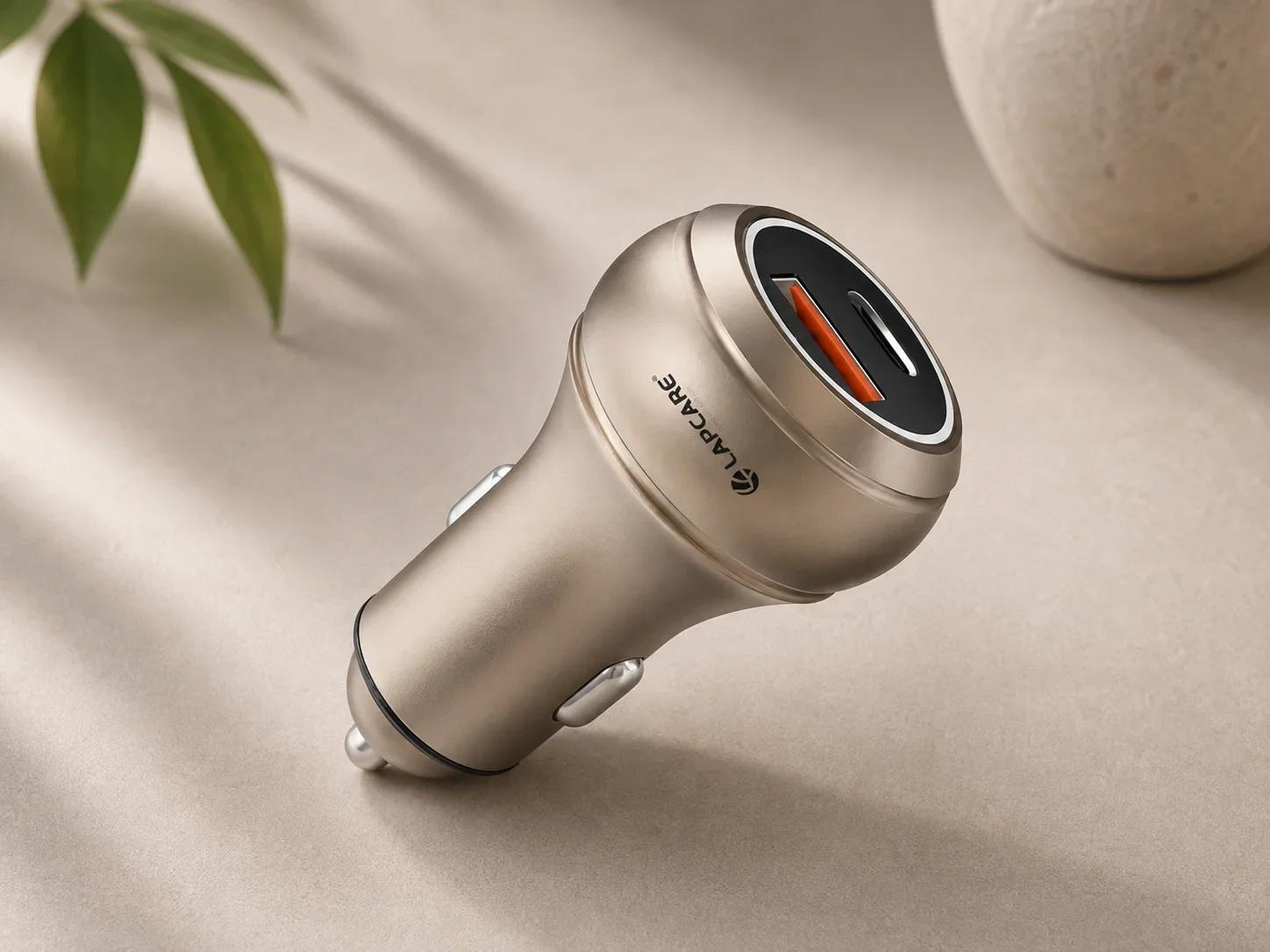 Lapcare Dual Port Metallic Car Charger Adapter with USB and Type C Fast Charging