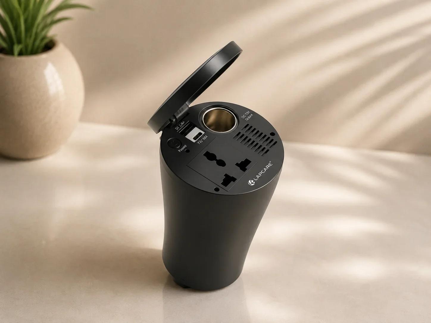 Lapcare Cup Holder Car Power Inverter with AC Socket USB Ports and Cigarette Lighter Extension