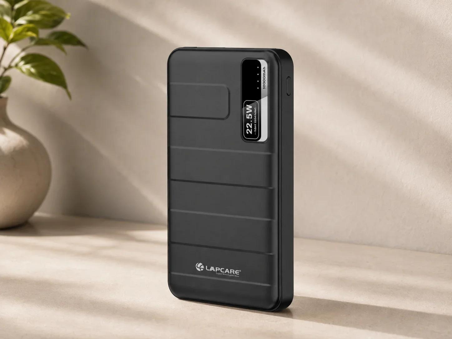 Lapcare 10000mAh 22.5W Fast Charging Power Bank with Ribbed Grip and Vertical LED Indicator Module