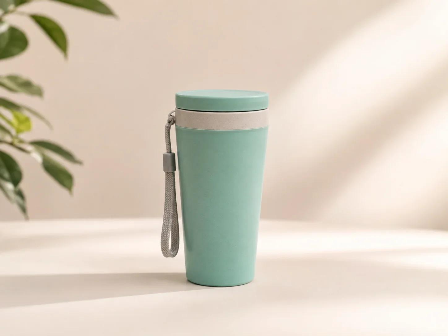 Reusable Eco Friendly Travel Coffee Tumbler With Carrying Strap