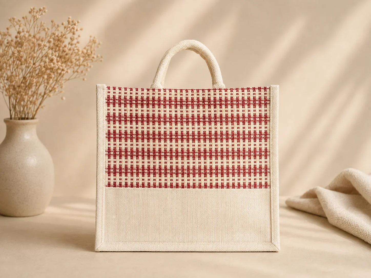 Woven Jute Canvas Tote Shopping Bag