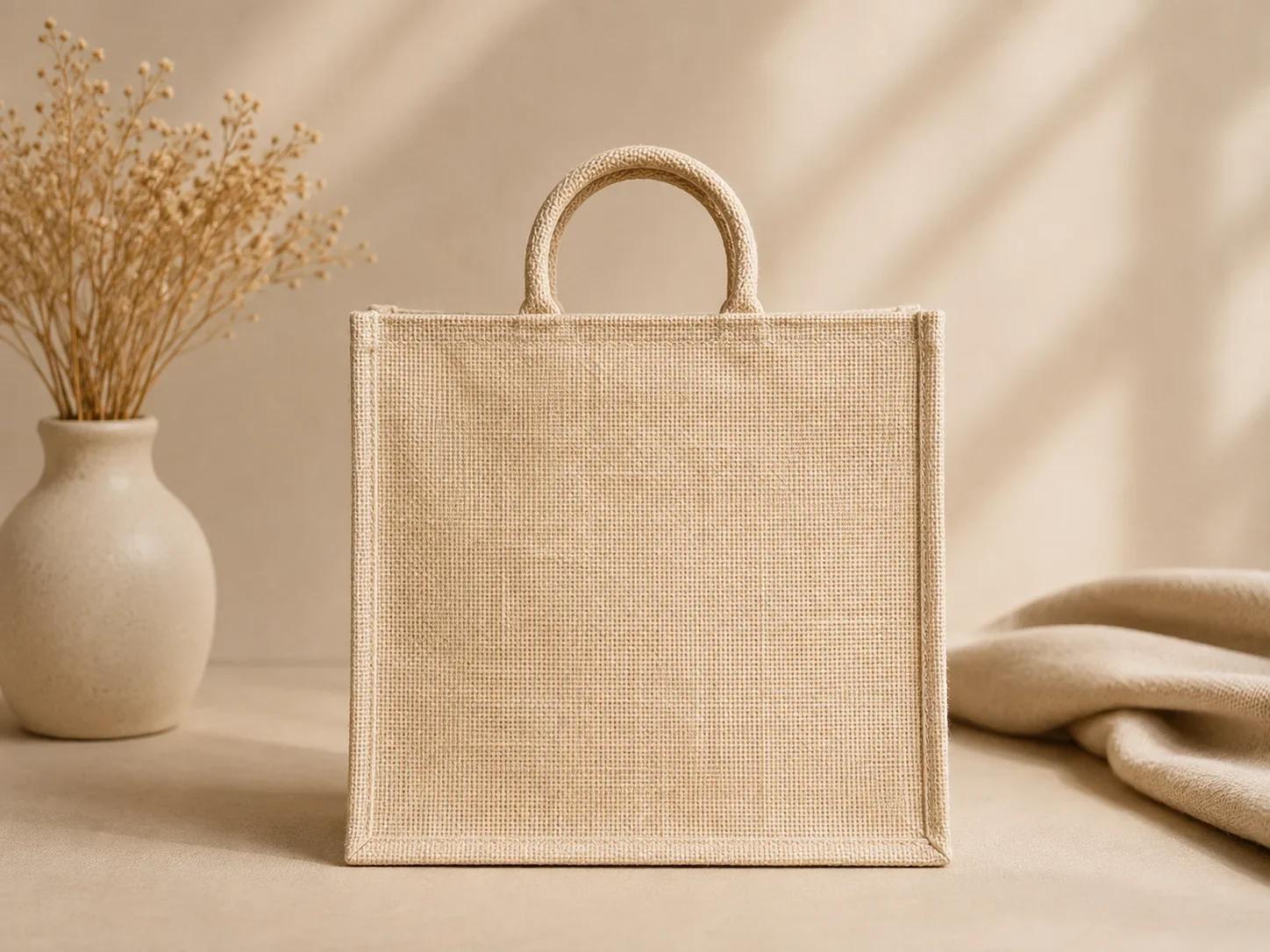 Minimalist Natural Beige Jute Tote Bag