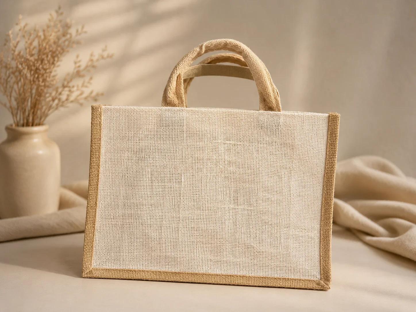 Dual-Tone Natural Jute Canvas Tote Bag