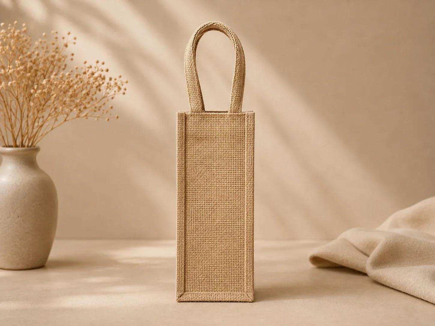 Slim Natural Jute Wine Bottle Carrier
