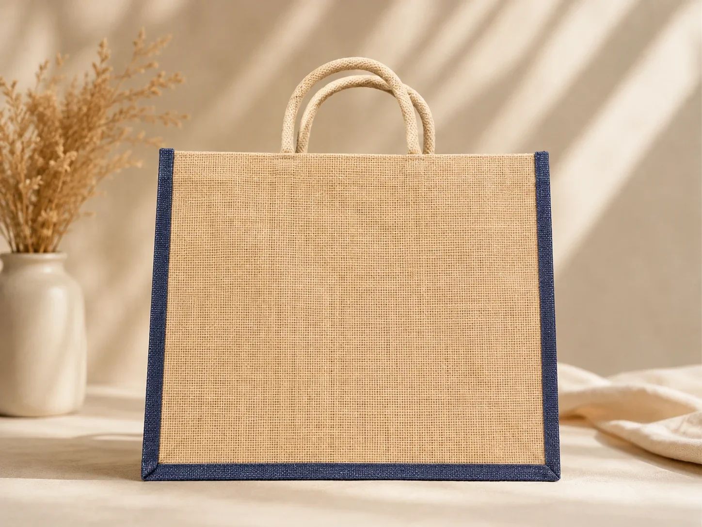 Blue Border Natural Jute Canvas