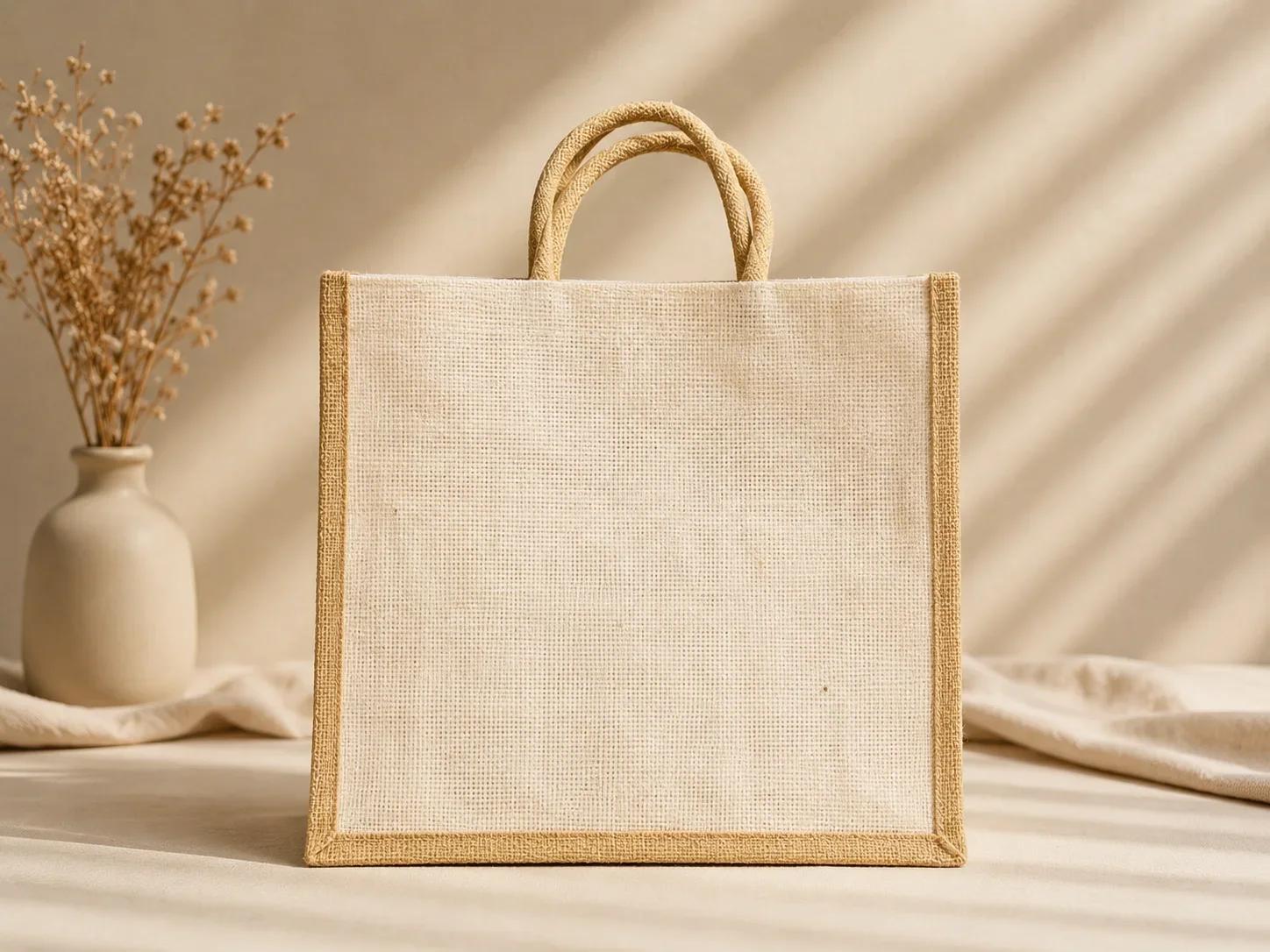Classic Cream Canvas Jute Tote Bag