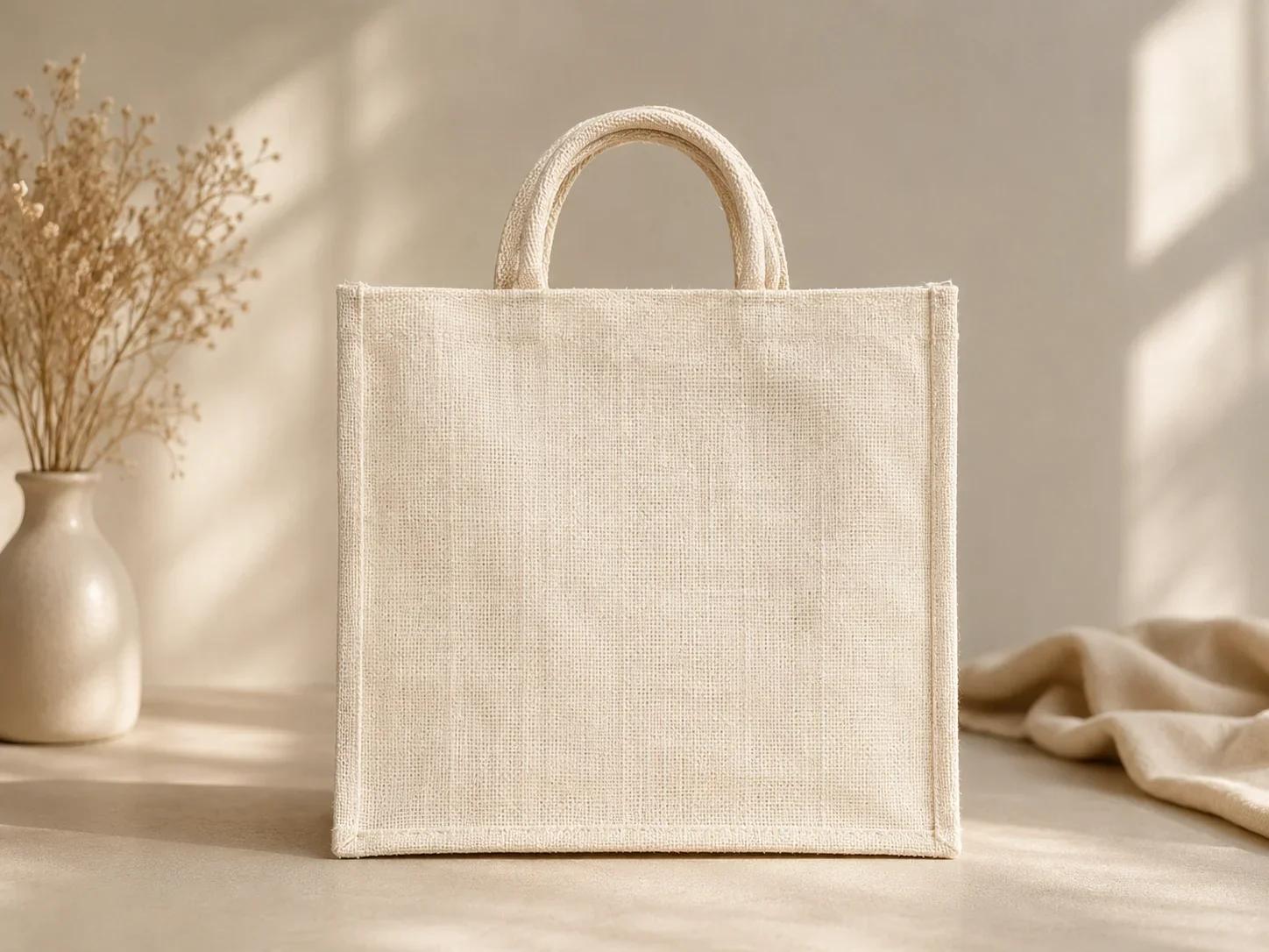 Pure Off-White Jute Canvas Tote Bag