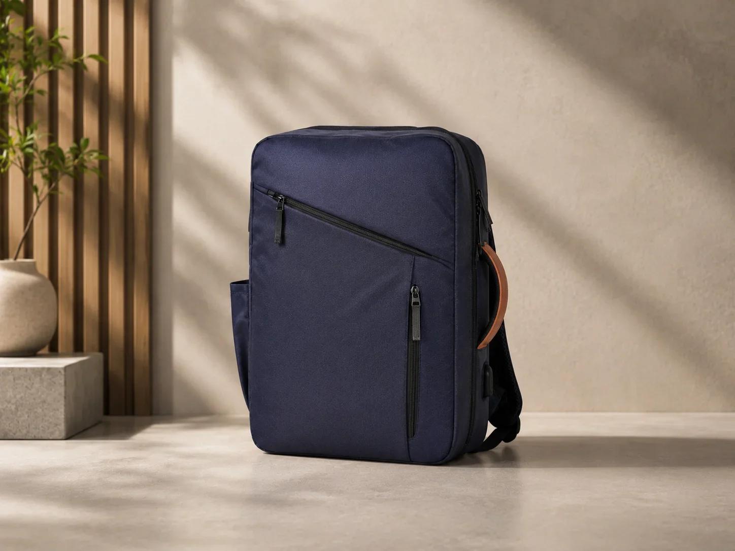 UrbanGear Navy Diagonal-Zip Executive Brief-Backpack
