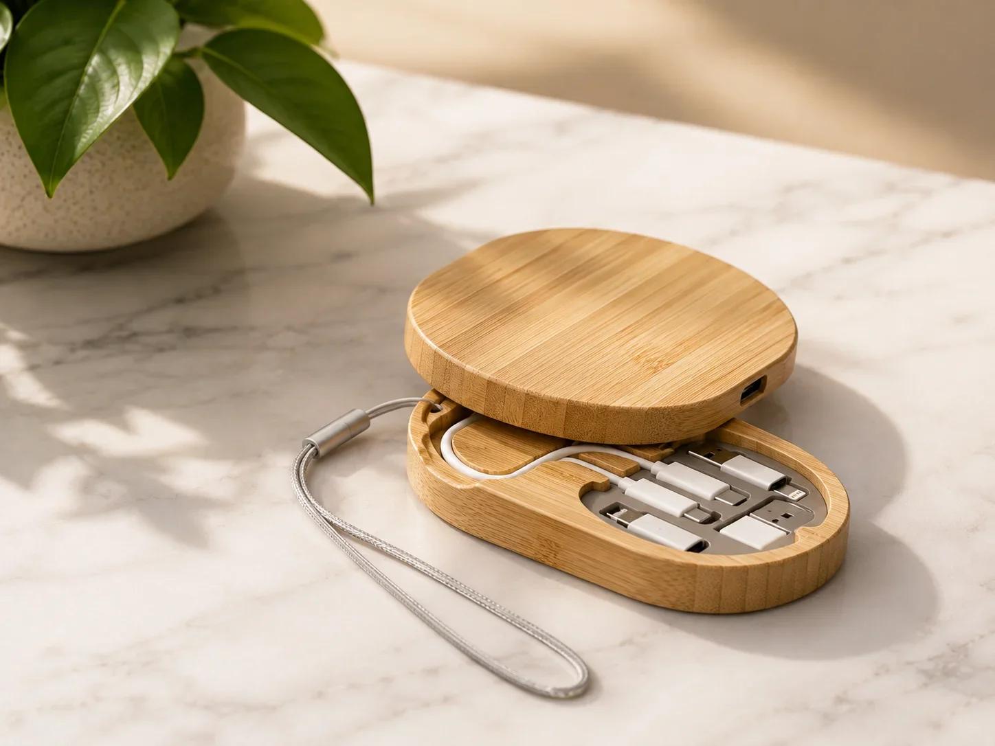 UrbanGear Oval Wooden Multi-Cable Adapter Kit Box