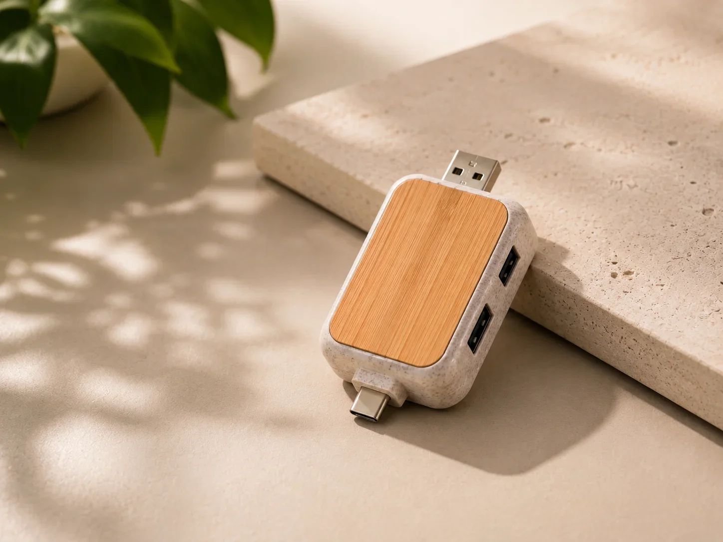 UrbanGear Wooden Dual-Connector USB Hub Adapter