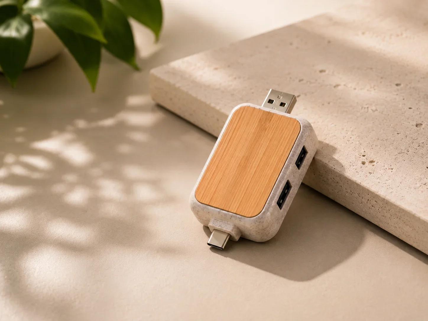 UrbanGear Wooden Dual-Connector USB Hub Adapter