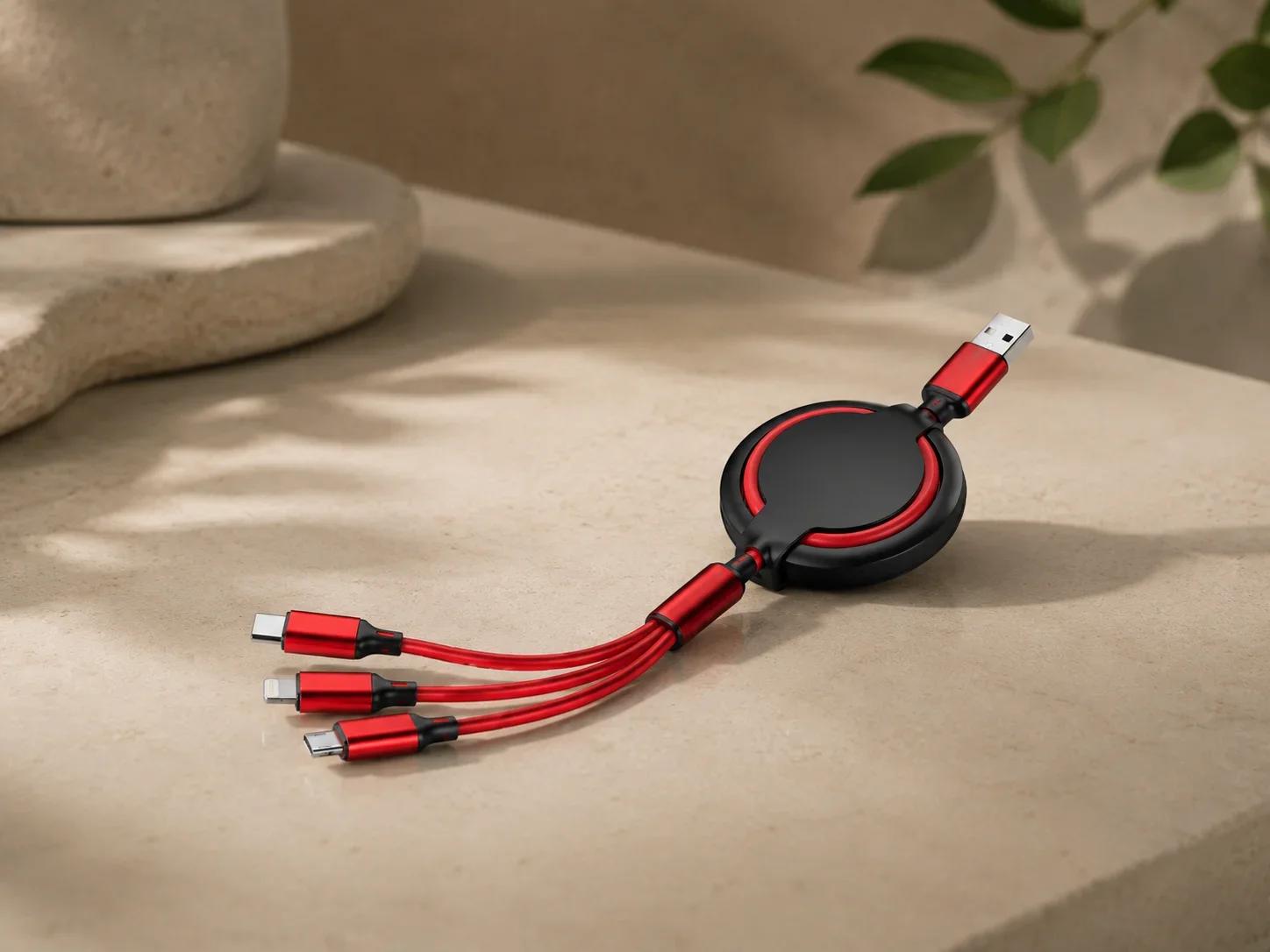 UrbanGear Retractable 3-in-1 Red & Black Charging Cable