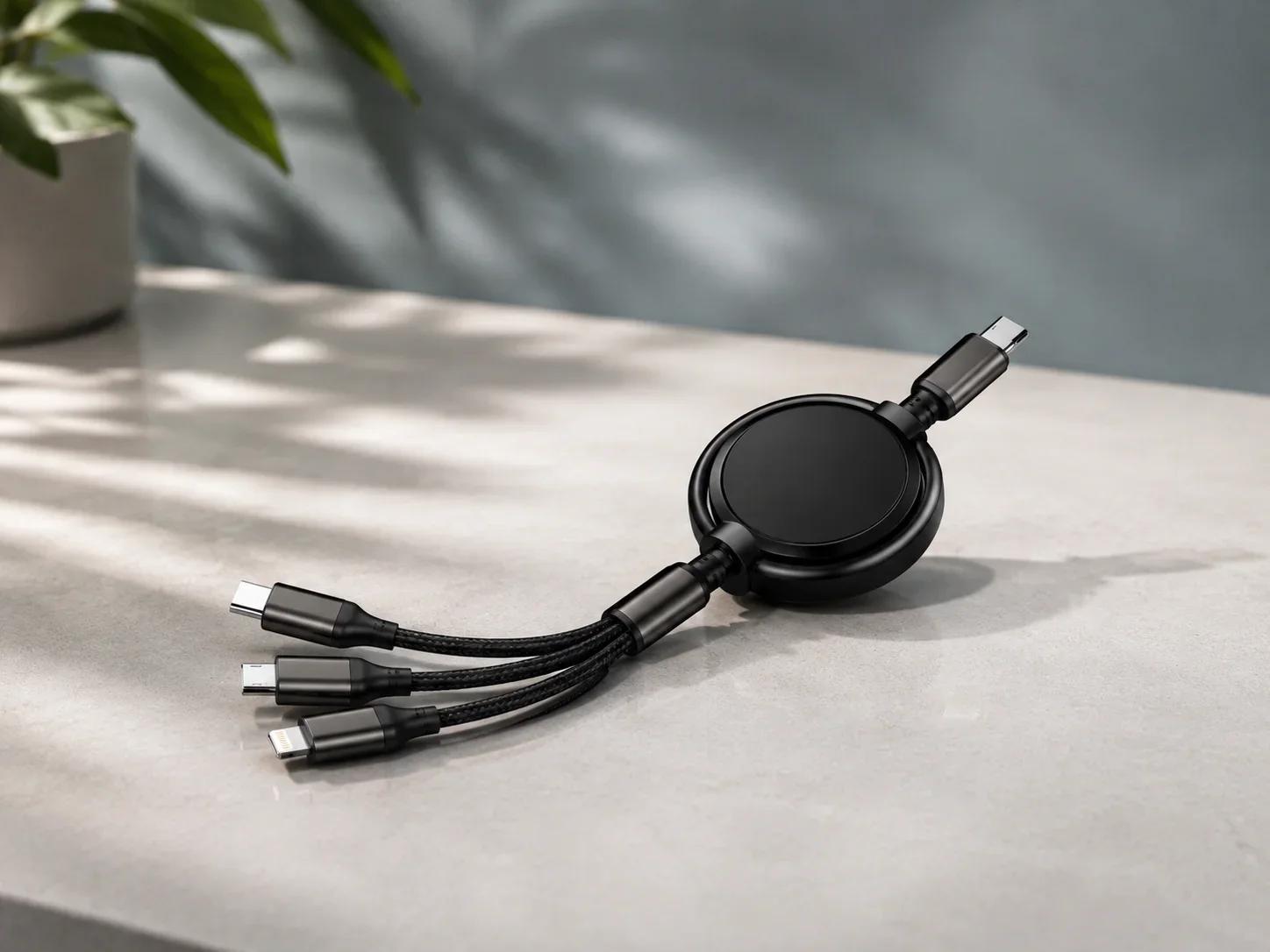 Lapcare Retractable 3 in 1 Braided Cable Space Grey