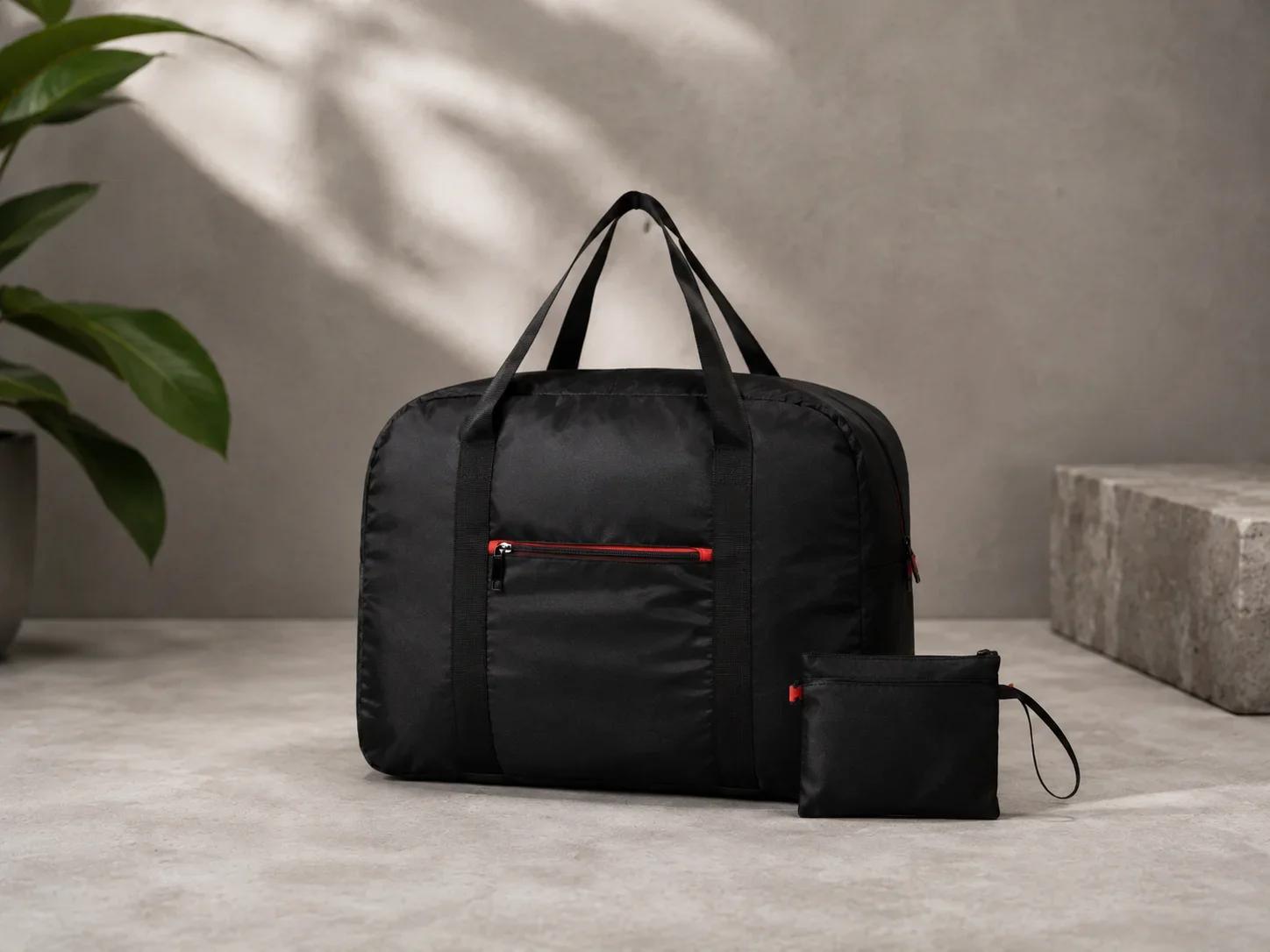 Lapcare VoyagerPro 2-in-1 Foldable Weekender Duffle with Wristlet Pouch – Midnight Black